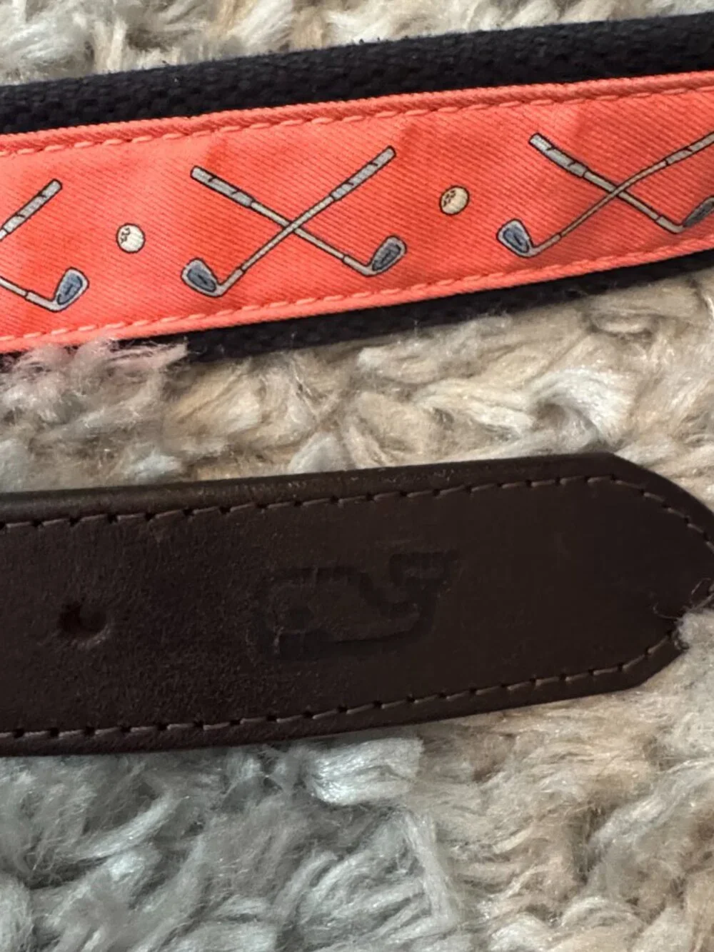 VINEYARD VINES Golf Clubs Silk Canvas Leather Belt Pink Navy Size 42
